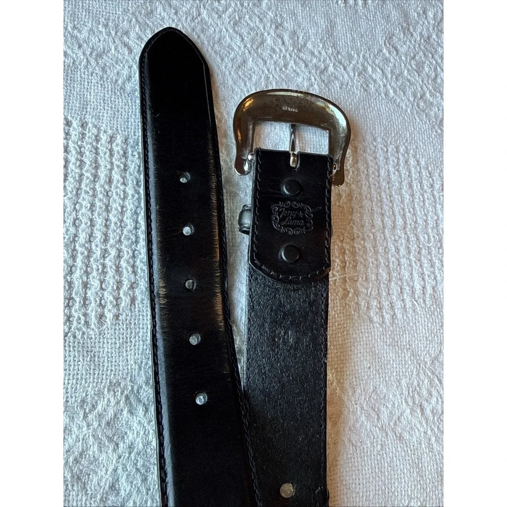 VTG Tony Lama Western Belt Mens 34 Black Leather Concho Whipstitch Rodeo